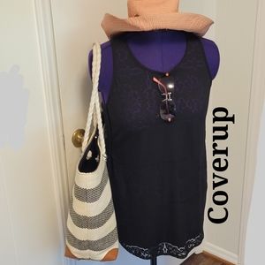 Black racerback swim coverup sleeveless dress with split sides semi sheer. Sz: M